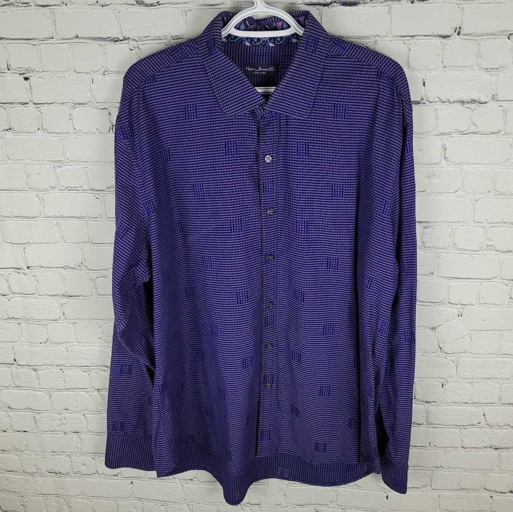 MARCO BRUNELLI | button up micro plaid long sleeve collared flip cuff shirt